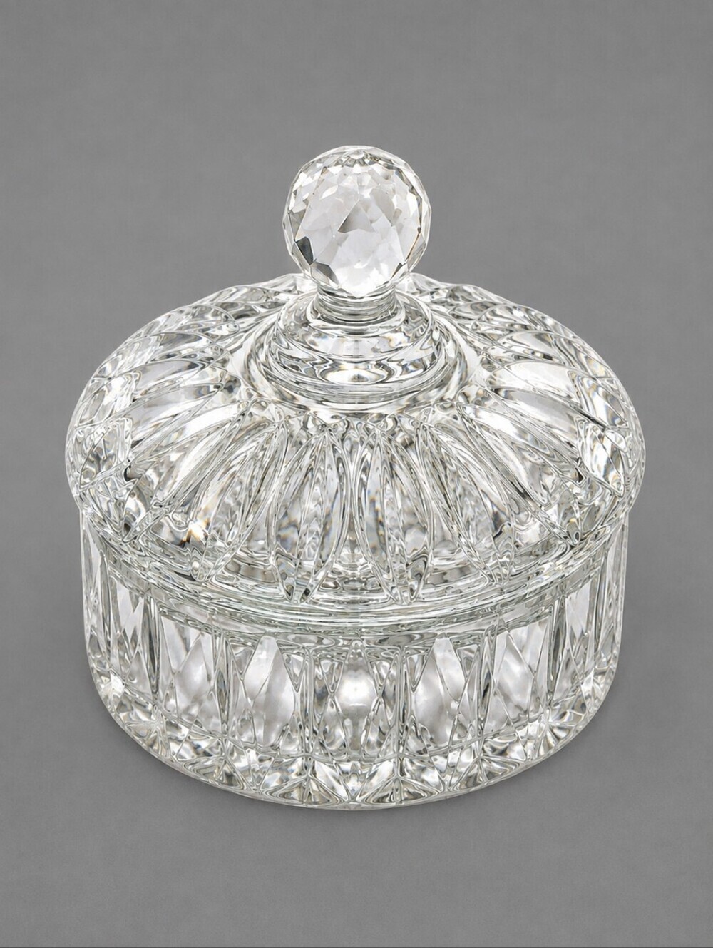 VINTAGE Faceted Clear Glass Candy or Trinket Dish with Lid